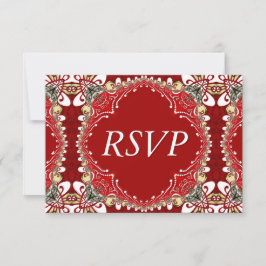 Cartão RSVP Casamento Red Bohemian Batik