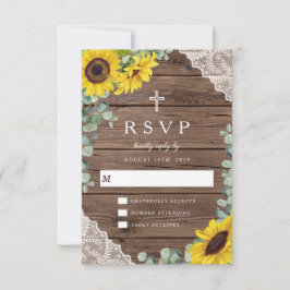 Cartão RSVP Casamento Religioso de Girassol Elegante