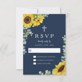 Cartão RSVP Casamento Religioso Elegante de Girassóis Azul Mar