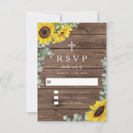 Cartão RSVP Casamento Religioso Rústico Floral Girassol Celeir