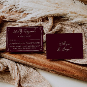 Cartão RSVP Casamento Retro Burgundy Profundo Colorido Escrito