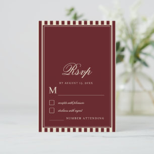 Cartão RSVP Casamento Retro com Bordas de Listras de Marfim e