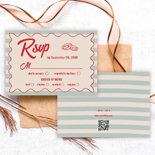 Cartão RSVP Casamento Retro com Caligrafia Vermelha e Aquarela