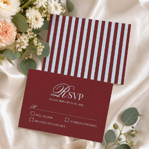 Cartão RSVP Casamento Retro com Listras Azul Gelo e Borgonha