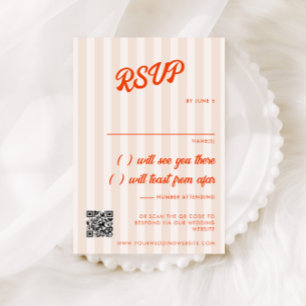 Cartão RSVP Casamento Retro com Listras de Pêssego e Tangerina
