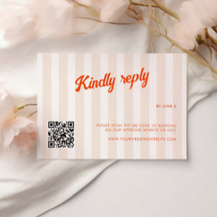 Cartão RSVP Casamento Retro com Listras de Pêssego e Tangerina