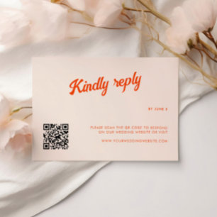 Cartão RSVP Casamento Retro com Pêssego e Tangerina