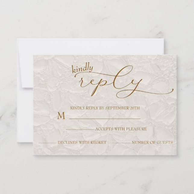 Cartão RSVP Casamento Retro Simples Bege (Frente)