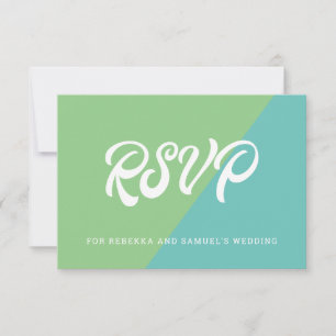 Cartão RSVP Casamento Retroativo de Bloco de Cor Verde e Azul