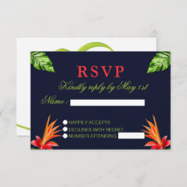 Cartão RSVP Casamento Retroativo de Folhas Tropicais e Flores