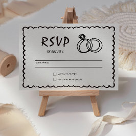 Cartão RSVP Casamento Retroativo Simples De Desenho De Mão Qui