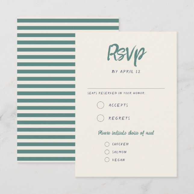 Cartão RSVP Casamento Retroativo Verde Azul de Manuscrito Quir (Frente/Verso)