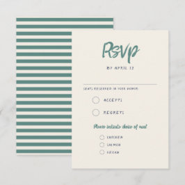 Cartão RSVP Casamento Retroativo Verde Azul de Manuscrito Quir