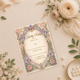 Cartão RSVP Casamento Romântico Art Nouveau Iris