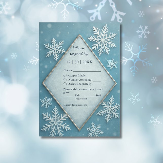 Cartão RSVP Casamento Romântico Blue Snowy Blue Wonderland (Criador carregado)