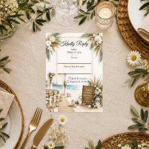 Cartão RSVP Casamento Romântico Boho de Elegância Costeira