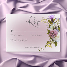 Cartão RSVP Casamento Romântico Branco e Floral Moderno Roxo
