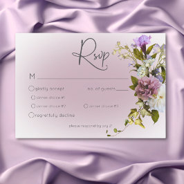 Cartão RSVP Casamento Romântico Branco e Floral Moderno Roxo
