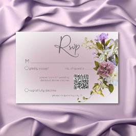 Cartão RSVP Casamento Romântico Branco e Púrpura Floral Modern