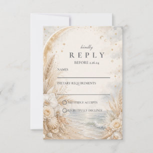 Cartão RSVP Casamento Romântico Celestial na Praia