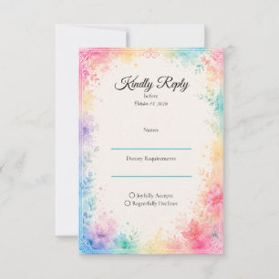 Cartão RSVP Casamento Romântico com Aquarela Pastel Caprichosa