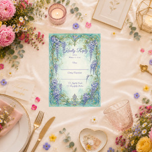 Cartão RSVP Casamento Romântico com Arte Nova e Wisteria Etére