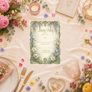 Cartão RSVP Casamento Romântico com Arte Nova e Wisteria Etére