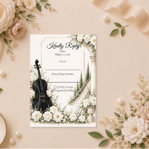 Cartão RSVP Casamento Romântico com Cello de Marfim Elegante