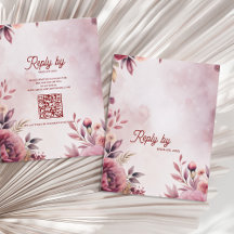 Casamento Romântico com Código QR Floral Rosa Mode