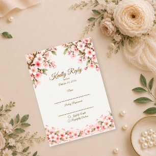 Cartão RSVP Casamento Romântico com Flor de Cerejeira
