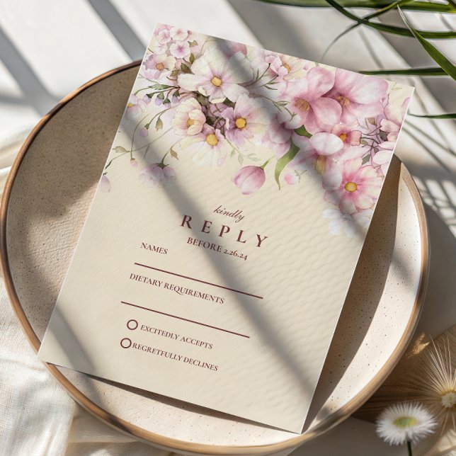 Cartão RSVP Casamento Romântico com Florada de Primavera (Criador carregado)