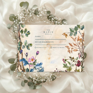 Cartão RSVP Casamento Romântico com Folhagem da Floresta