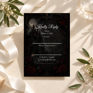 Cartão RSVP Casamento Romântico com Luar Gótico Encantado