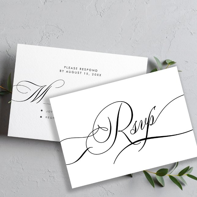 Cartão RSVP Casamento romântico com script de caligrafia moder (Criador carregado)