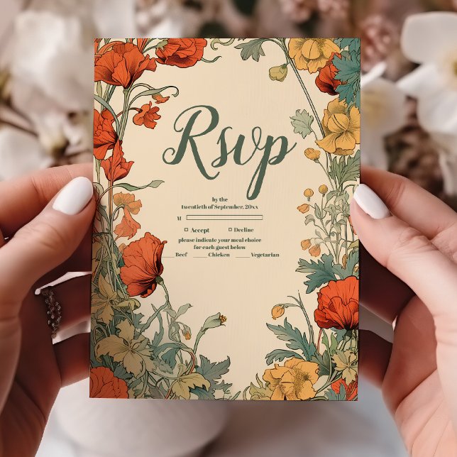 Cartão RSVP Casamento Romântico de Arte Nouveau (Criador carregado)