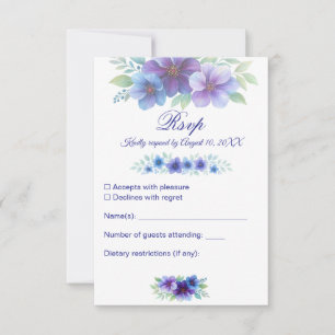 Cartão RSVP Casamento Romântico de Cor Azul Botânica Romântica