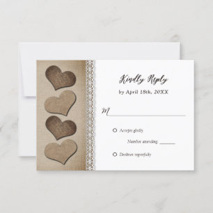 Cartão RSVP Casamento Romântico de Corações de Colchões Românt
