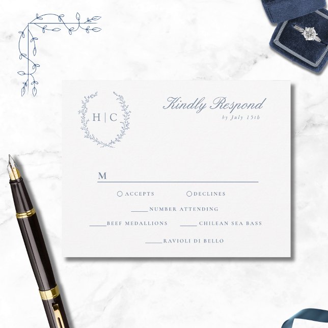 Cartão RSVP Casamento Romântico de Crest Botânicos (Criador carregado)
