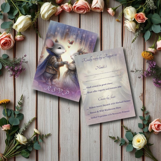 Cartão RSVP Casamento Romântico de Fairytale Fantasy (Criador carregado)