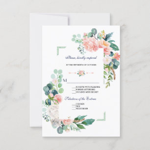 Cartão RSVP Casamento Romântico de Flores Brancas Rosa