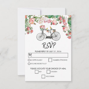 Cartão RSVP Casamento Romântico de Flores de Bicicletas e Ave