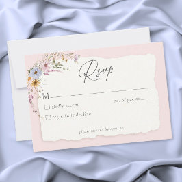 Cartão RSVP Casamento Romântico de Flores Silvestres Rosa Bege