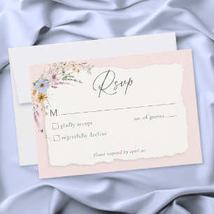 Cartão RSVP Casamento Romântico de Flores Silvestres Rosa Bege