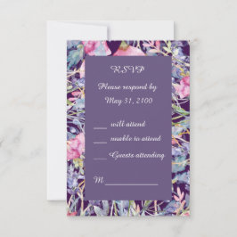 Cartão RSVP casamento romântico de flores silvestres verde RSV