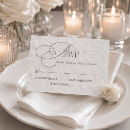 Cartão RSVP Casamento Romântico de Luxo Cinza Branco
