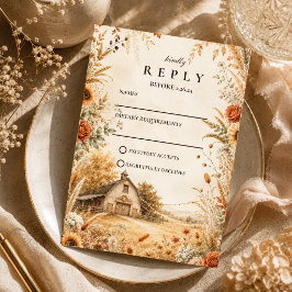 Cartão RSVP Casamento Romântico de Outono em Celeiro