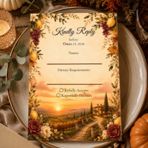 Cartão RSVP Casamento Romântico de Outono Rústico Toscano