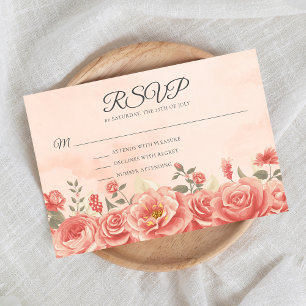 Cartão RSVP Casamento Romântico de Rosas de Coral Peach Garden