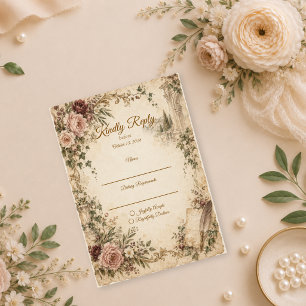 Cartão RSVP Casamento Romântico em Jardim Vintage