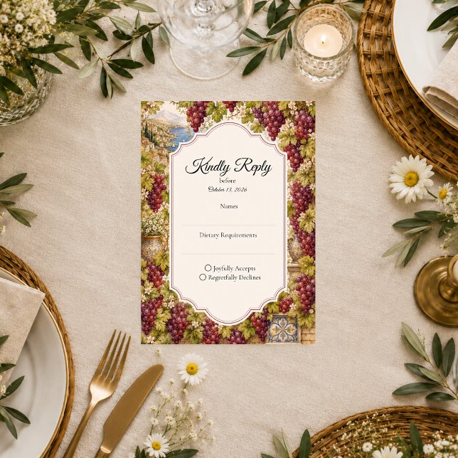 Cartão RSVP Casamento Romântico em Vinhedo (Criador carregado)